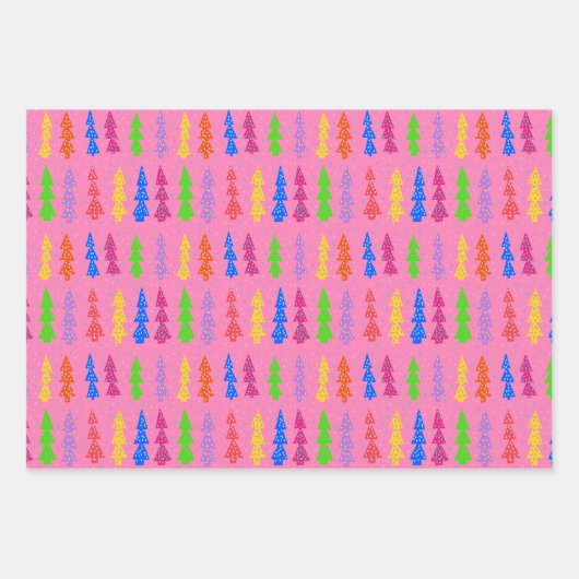 Farbenfrohe Weihnachtsbaum Pop Art Pink Geschenkpapier Set (Vorderseite)
