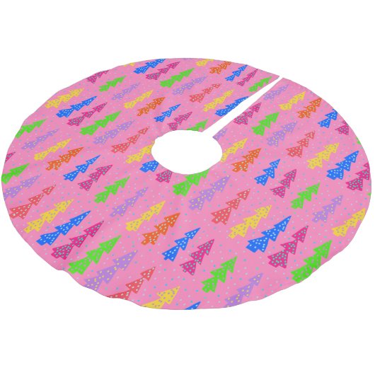 Farbenfrohe Weihnachtsbaum Pop Art Pink Polyester Weihnachtsbaumdecke (Schrägansicht)