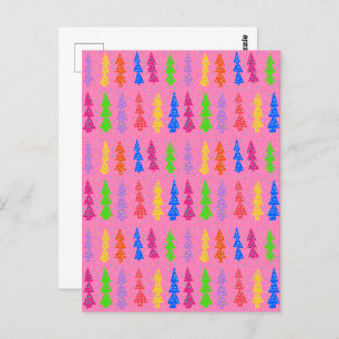 Farbenfrohe Weihnachtsbaum Pop Art Pink Postkarte