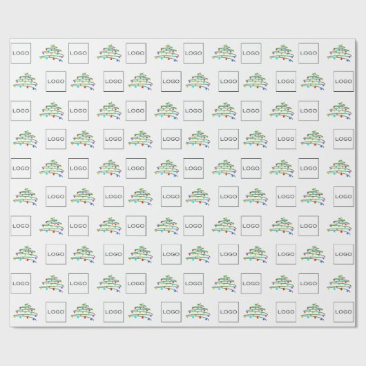 Farbenfrohe Weihnachtsbaum- und Firmenlogos Geschenkpapier (Flach)