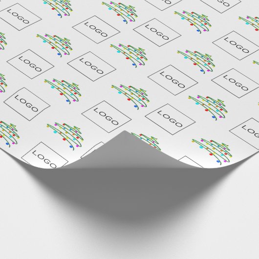 Farbenfrohe Weihnachtsbaum- und Firmenlogos Geschenkpapier (Ecke)