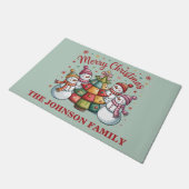 Farbenfrohe Weihnachtsbaum und Schneemänner Fußmatte (Schrägansicht)