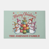 Farbenfrohe Weihnachtsbaum und Schneemänner Fußmatte (Vorderseite)