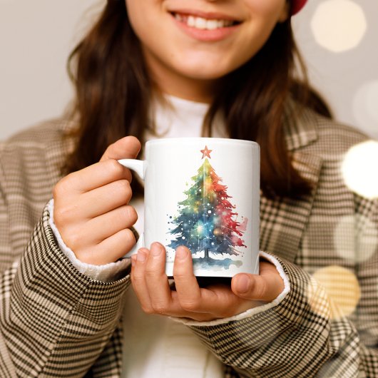 Farbenfrohe Weihnachtsbaum Wasserfarben Malerei Kaffeetasse