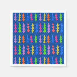 Farbenfrohe Weihnachtsbäume auf blau Serviette
