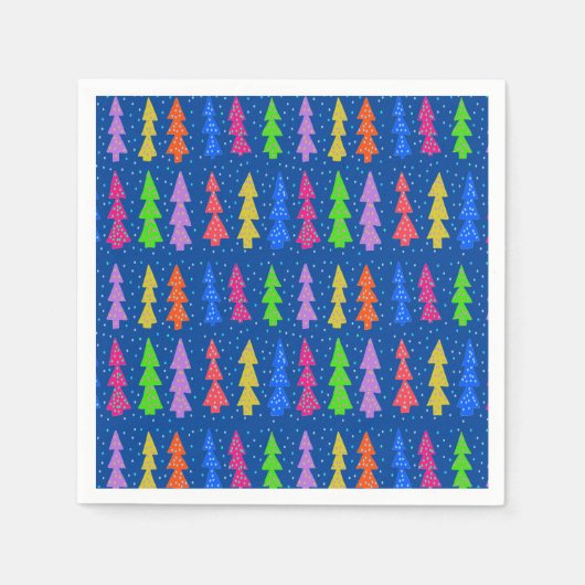 Farbenfrohe Weihnachtsbäume auf blau Serviette (Vorderseite)