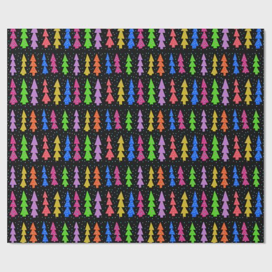 Farbenfrohe Weihnachtsbäume auf schwarz Geschenkpapier (Flach)