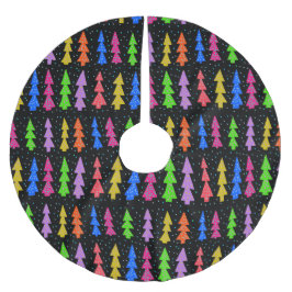 Farbenfrohe Weihnachtsbäume auf schwarz Polyester Weihnachtsbaumdecke