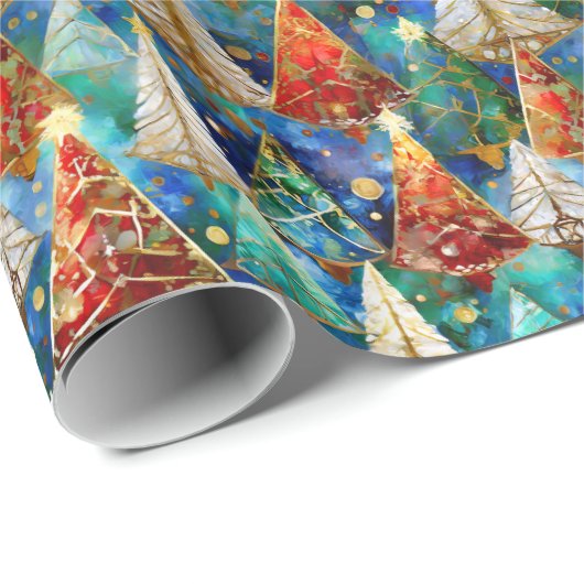 Farbenfrohe Weihnachtsbäume aus Glas Geschenkpapier (Rolleneckpunkt)