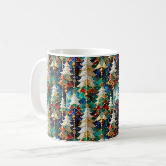 Farbenfrohe Weihnachtsbäume aus Glas Kaffeetasse (Vorderseite Links)