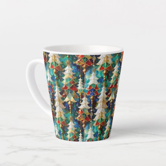 Farbenfrohe Weihnachtsbäume aus Glas Milchtasse (Linke Ecke)