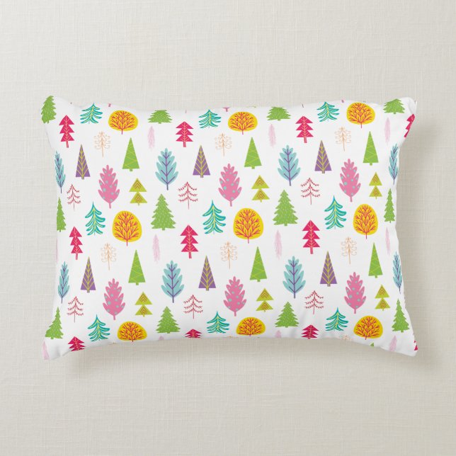 Farbenfrohe Weihnachtsbäume Dekokissen (Vorderseite)