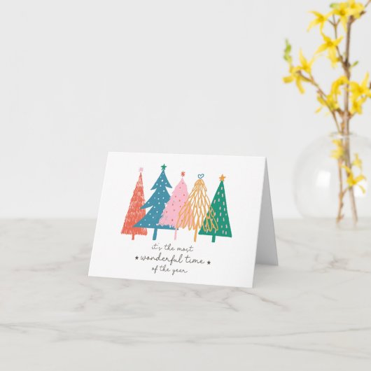 Farbenfrohe Weihnachtsbäume falten glänzende Weihn Karte (Gelbe Blume)