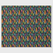 Farbenfrohe Weihnachtsbäume Geschenkpapier (Flach)