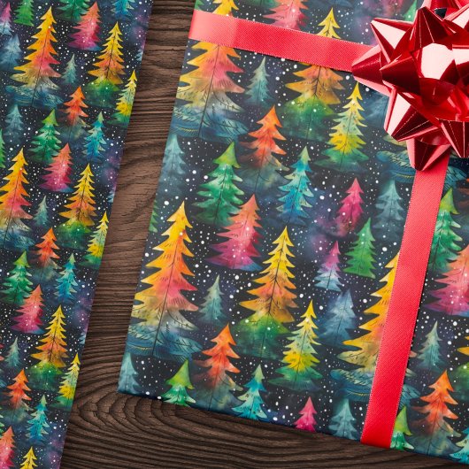 Farbenfrohe Weihnachtsbäume Geschenkpapier