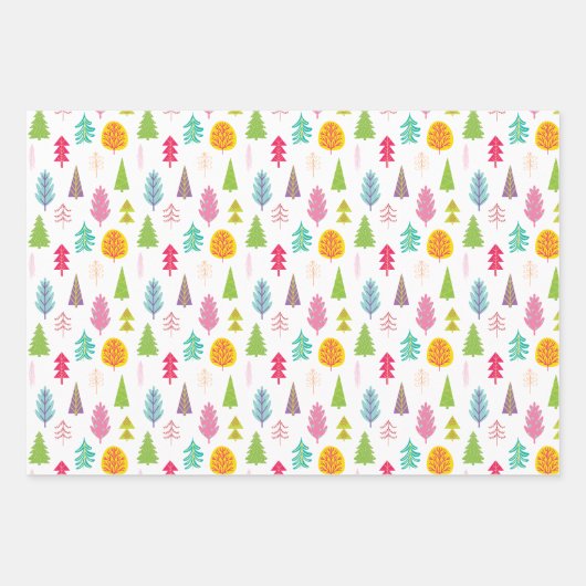 Farbenfrohe Weihnachtsbäume Geschenkpapier Set (Vorderseite 2)