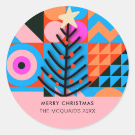 Farbenfrohe Weihnachtsbäume Moderne Geometrische Runder Aufkleber