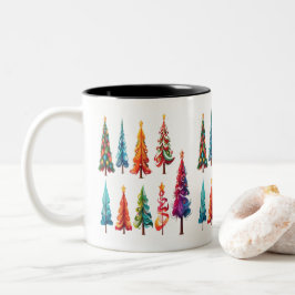 Farbenfrohe Weihnachtsbäume Zweifarbige Tasse