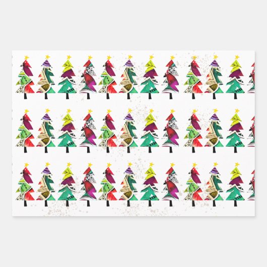 Farbenfrohe Weihnachtsbaumen Muster 3 Blätter (Vorderseite)