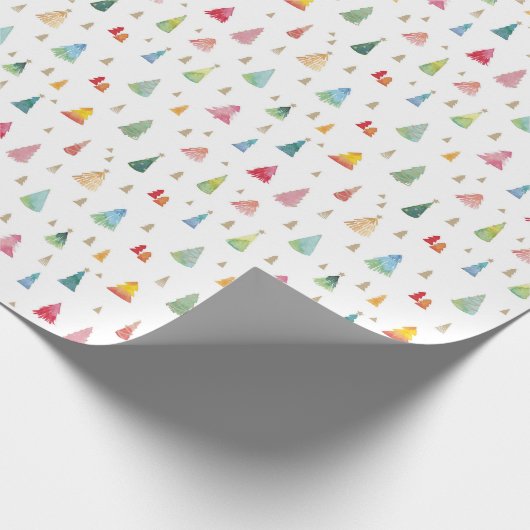 Farbenfrohe Weihnachtsbaumen Urlaub Geschenkpapier (Ecke)