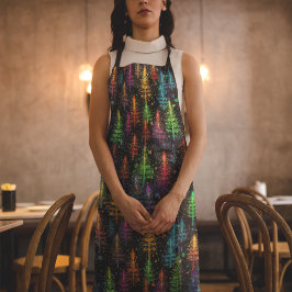 Farbenfrohe Weihnachtsbaumglühen im Dunkelwald Schürze