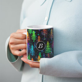 Farbenfrohe Weihnachtsbaumglühen im Dunkelwald Zweifarbige Tasse