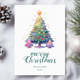 Farbenfrohe Weihnachtsbaumgrüße Feiertagskarte