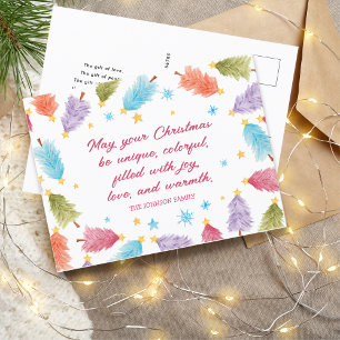 Farbenfrohe Weihnachtsbaumkarte   Holiday Postcard Feiertagspostkarte