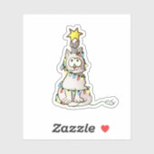 Farbenfrohe Weihnachtsbaumkatze und Weihnachtsmäus Aufkleber (Blatt)