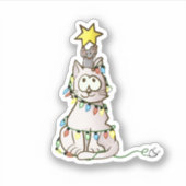 Farbenfrohe Weihnachtsbaumkatze und Weihnachtsmäus Aufkleber (Vorderseite)