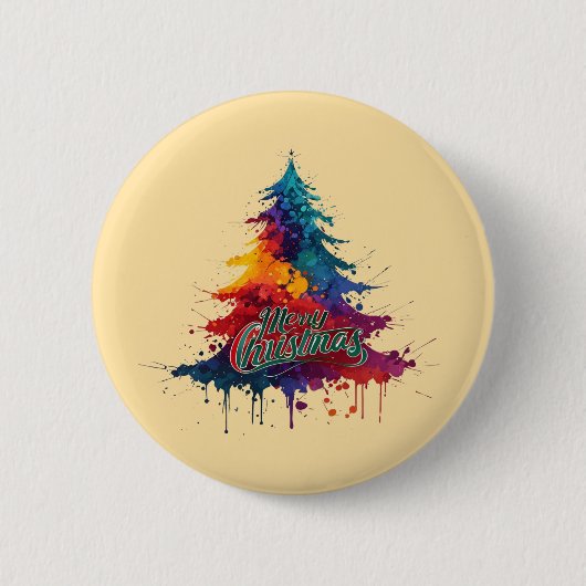 Farbenfrohe Weihnachtsbaumkunst - Frohe Weihnachts Button (Vorderseite)