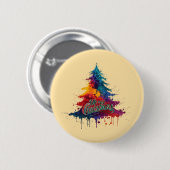 Farbenfrohe Weihnachtsbaumkunst - Frohe Weihnachts Button (Vorne & Hinten)