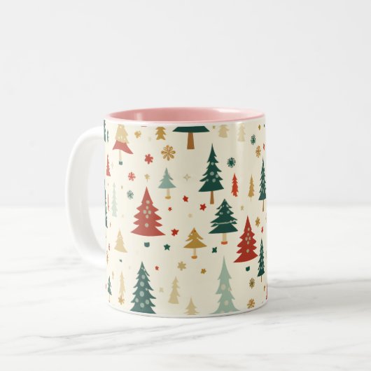 Farbenfrohe Weihnachtsbaummuster-Tasse Zweifarbige Tasse (Vorderseite Links)