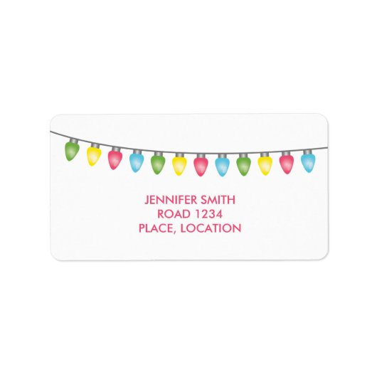 Farbenfrohe Weihnachtsbeleuchtung Adressaufkleber (Vorne)