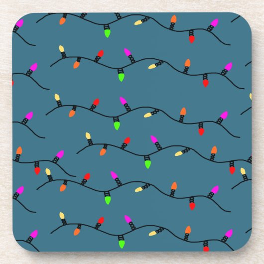 Farbenfrohe Weihnachtsbeleuchtung auf blau Getränkeuntersetzer (Vorderseite)