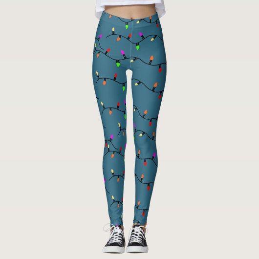 Farbenfrohe Weihnachtsbeleuchtung auf blau Leggings (Vorderseite)
