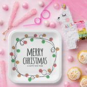 Farbenfrohe Weihnachtsbeleuchtung Frohe Weihnachts Pappteller (Party)