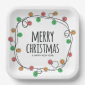Farbenfrohe Weihnachtsbeleuchtung Frohe Weihnachts Pappteller (Vorderseite)