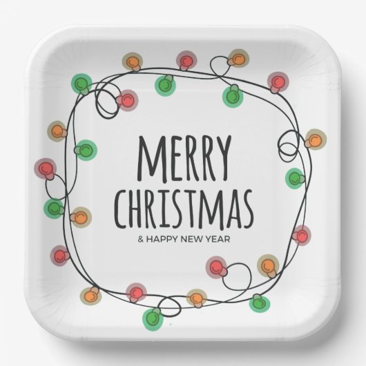 Farbenfrohe Weihnachtsbeleuchtung Frohe Weihnachts Pappteller (Vorderseite)