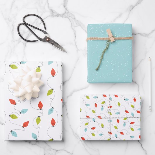 Farbenfrohe Weihnachtsbeleuchtung Geschenkpapier Set (Vorderseite)