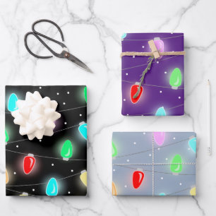 Farbenfrohe Weihnachtsbeleuchtung Geschenkpapier Set