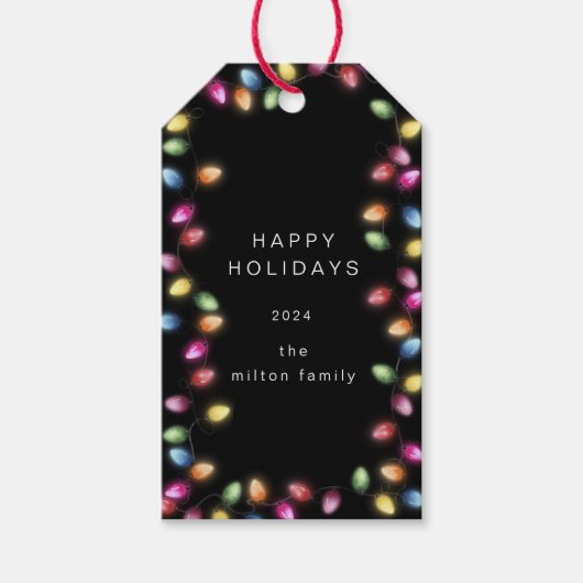 Farbenfrohe Weihnachtsbeleuchtung Monogram-Geschen Geschenkanhänger (Vorderseite)