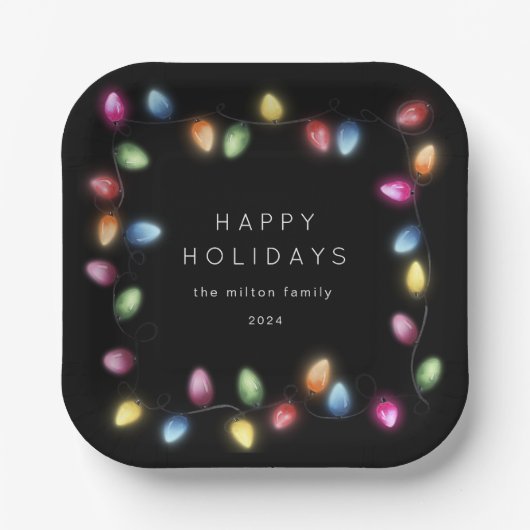 Farbenfrohe Weihnachtsbeleuchtung Monogram Pappteller (Vorderseite)