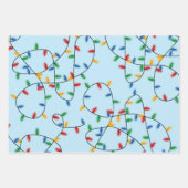 Farbenfrohe Weihnachtsbeleuchtung Muster Blau Geschenkpapier Set (Vorderseite)