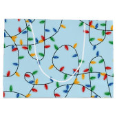 Farbenfrohe Weihnachtsbeleuchtung Muster Blau Große Geschenktüte (Rückseite)