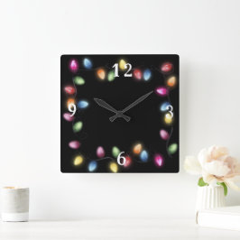 Farbenfrohe Weihnachtsbeleuchtung Quadratische Wanduhr