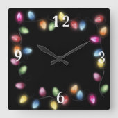 Farbenfrohe Weihnachtsbeleuchtung Quadratische Wanduhr (Vorderseite)