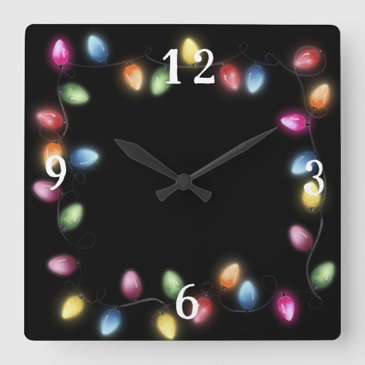Farbenfrohe Weihnachtsbeleuchtung Quadratische Wanduhr (Vorderseite)