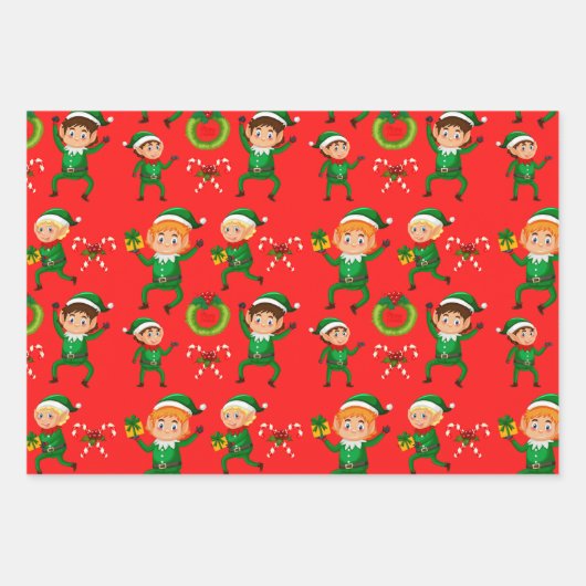 Farbenfrohe Weihnachtself und Candy Cane Red Geschenkpapier Set (Vorderseite 2)