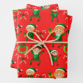 Farbenfrohe Weihnachtself und Candy Cane Red Geschenkpapier Set (Beispiel)